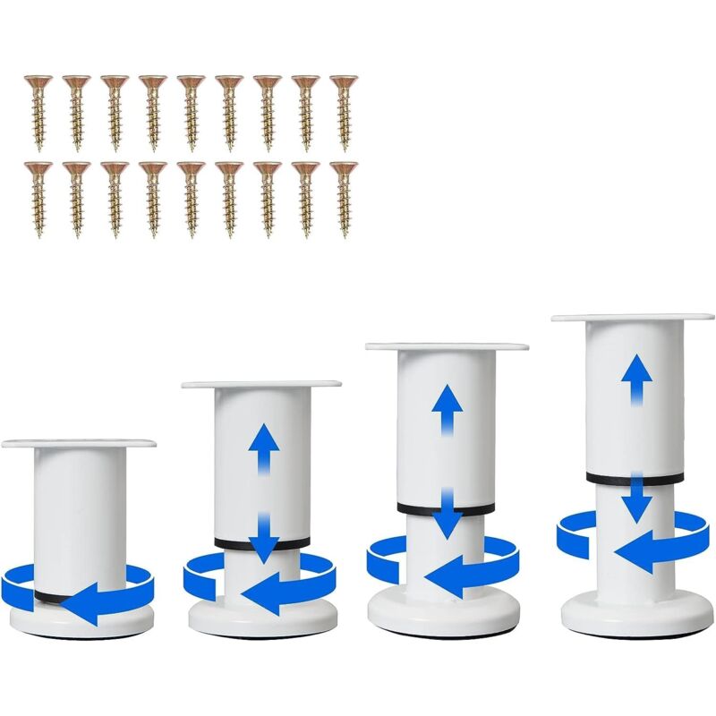 pièces pieds de support de meubles à hauteur réglable [avec vis] 3,1-4,7 pouces (environ 8,0-12,0 cm), pieds de meubles de remplacement en métal