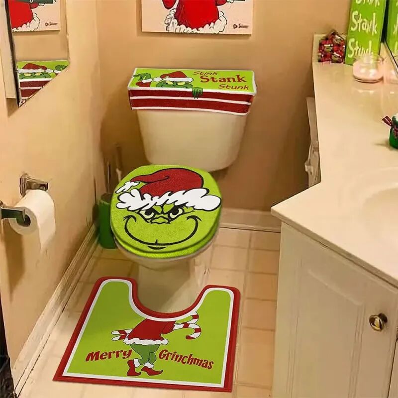 Ensemble de salle de bain de Noël avec Grinch, collection de décorations de Noël 4 pièces