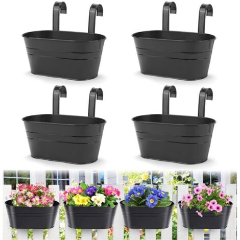 Pièces Pots de Fleurs Suspendus en Métal, 27.5CM Grands Pots de Plantes Seau à Fleurs Suspendu avec Crochet Amovible pour Balcon Clôture Jardin Maison Décor (Noir)