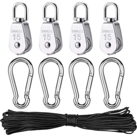 pièces Poulie en Acier Inoxydable, Poulie de Levage Simple avec Corde pour Cordes Camping Randonnée Pédestre