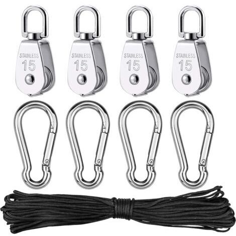 pièces Poulie en Acier Inoxydable, Poulie de Levage Simple avec Corde pour Cordes Camping Randonnée Pédestre