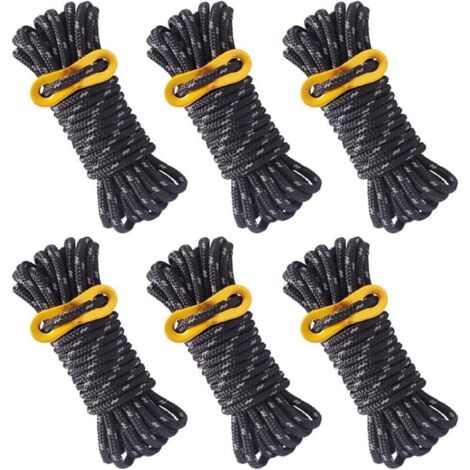 Pieces Reflective Tent Rope, 4m x 5mm Black Tent Rope with Adjustable Tensioner for Outdoor Camping Awning Tents