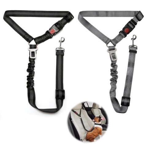 pièces réglable Ceinture securite Chien Voiture, Coussin élastique Anti-Vibration Ceinture sécurité Chien Convient aux Voitures (Noir + Gris)