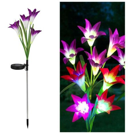 pieces solar lights outside, lily solar garden lamp LED solar lamp color changing larger flowers and solar modules garden decoration for patio, paths, Christmas MUMU