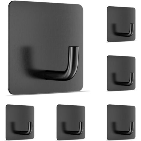 Pieces Stainless Steel Adhesive Hooks, Wall Hooks Without Drilling, Hook Kit for Bathroom, Kitchen, Ceiling, Hanging, Wall, Door, Bathrobes, Towel Holder (Black)