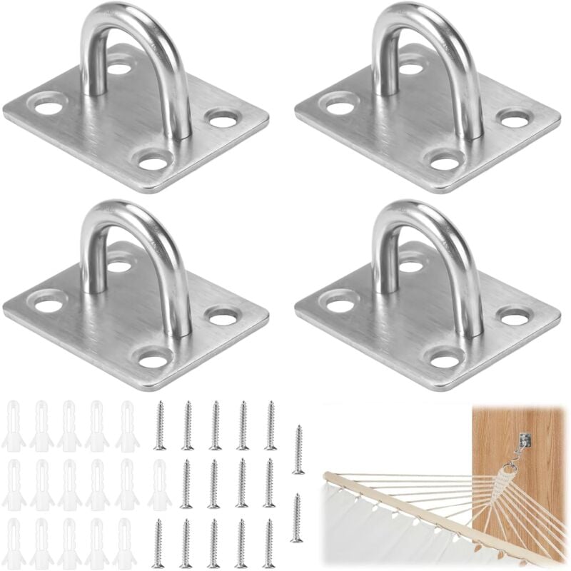 Tigrezy - Pieces Stainless Steel Eye Plates, Heavy Duty Screw-in Wall Hook, 304 Stainless Steel Ceiling Mount, Screw-in Ceiling Hook for Hanging