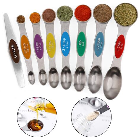 Magnetic Stainless Steel Measuring Spoons with Leveler - The Peppermill