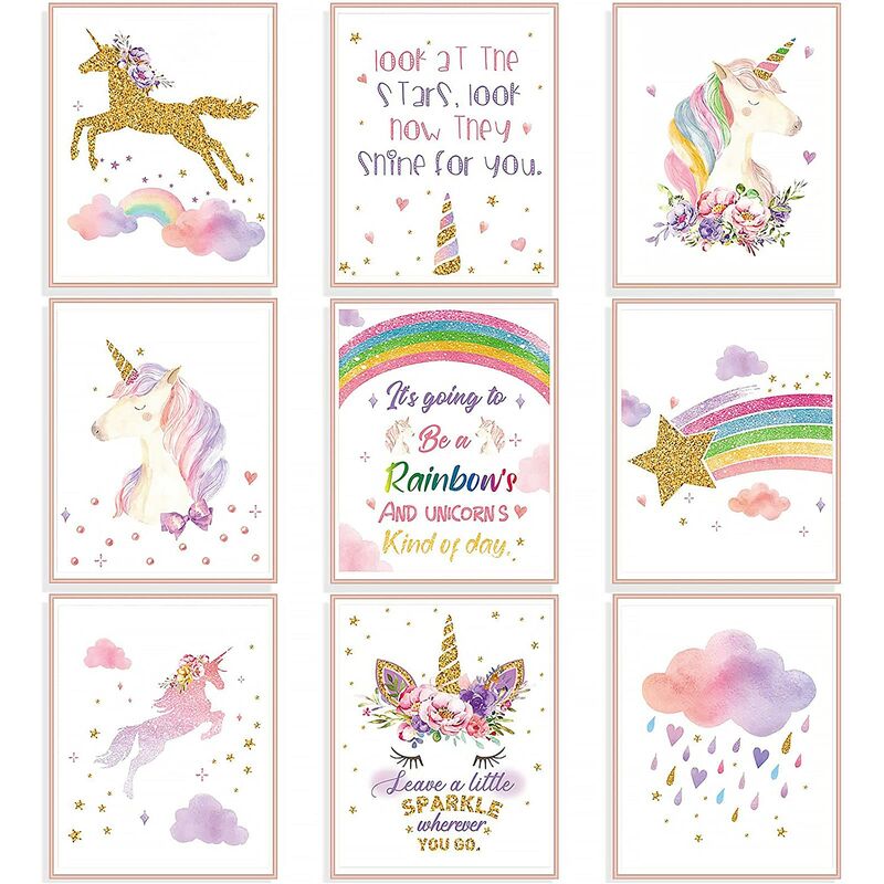 Pieces Unicorn Painting Unicorn Poster Girls Room Unicorn Frame Horse Poster Teen Kids Poster 10 Years Old Junique Rainbow Unicorn Wall Art Prints