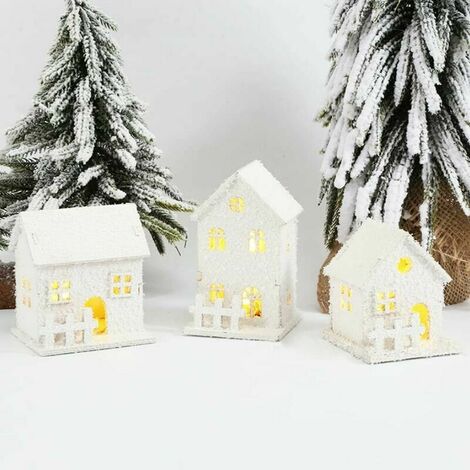 Pieces Wooden Christmas Village, Miniature Christmas House, White Snow House, Light Up Christmas Village, Mini Light Up D to Pi, Christmas Decoration Small Anime Accessory Night Light Winter Gift