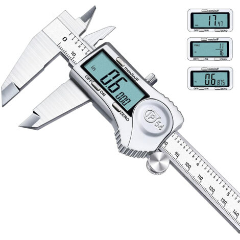 Pied a Coulisse 150mm Tout Inox, Pied à Coulisse Numérique de Précision, IP54 Étanche, Écran LCD , mm/inch/fraction, Digital Outil Micromètre Vernier