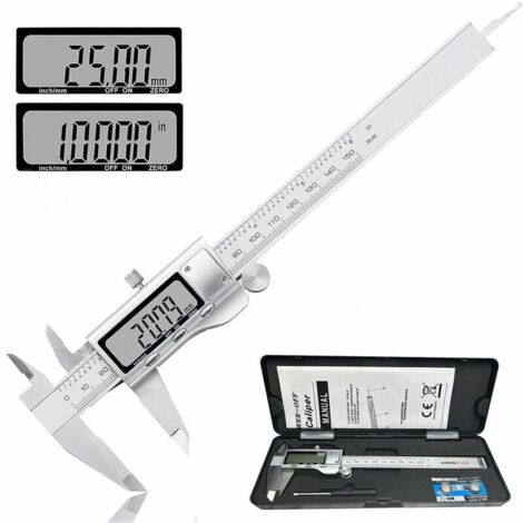 Pied à coulisse électronique numérique en acier inoxydable 150 mm Outils de mesure avec écran LCD extra-large Conversion pouces/métrique