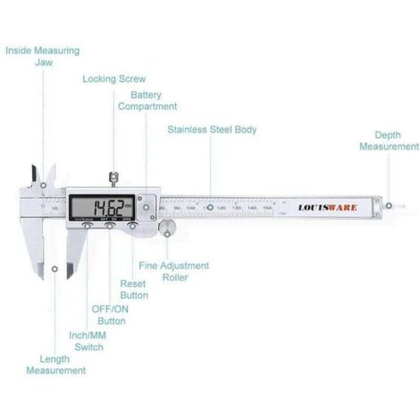 Pied à coulisse électronique numérique Rosimo en acier inoxydable 150 mm Outils de mesure avec écran LCD extra-large Conversion pouces/métrique