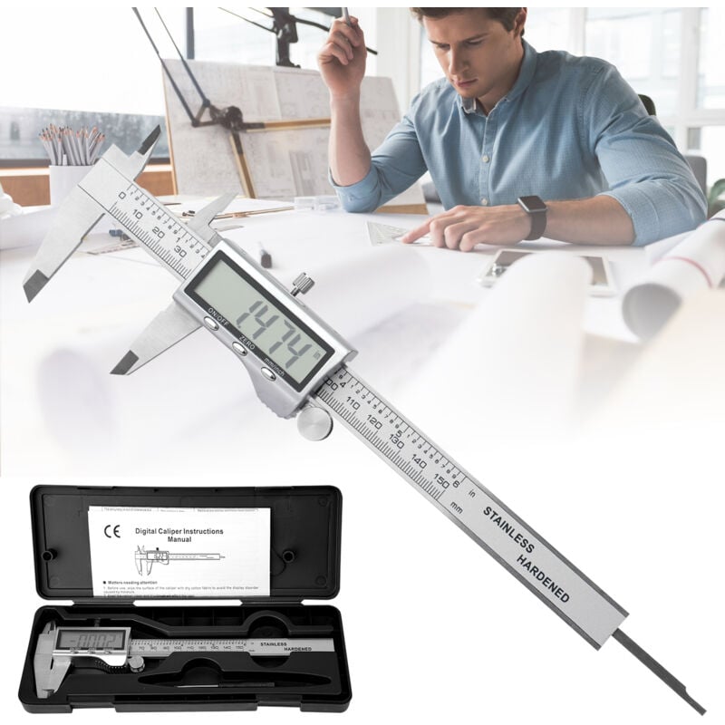 Ultrixe - Pied à coulisse électronique Pied à Coulisse Numérique avec Écran lcd IP54 Étanche, Professionnel Caliper 0-150mm, Acier Inoxydable,