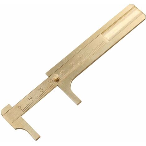 Pied à coulisse en laiton Pied à coulisse en acier inoxydable Calibre coulissant Vernier Étrier de poche Règle Outil de mesure Mini Règle de poche en laiton(80mm length)