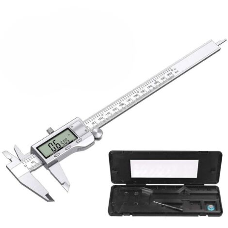 Pied à coulisse numérique 200 mm - Acier inoxydable - Grand écran LCD - Mesure mm/pouce - Avec fonction profondeur et diamètre