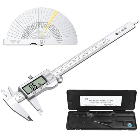 Pied à Coulisse Numérique 200 mm en Acier Inoxydable avec 32 Lamp Jauge d’Épaisseur Conversion de f/inch/mm avec Grand Écran LCD Caliper VernierMesure de Diamètre, Calibre Profondeur