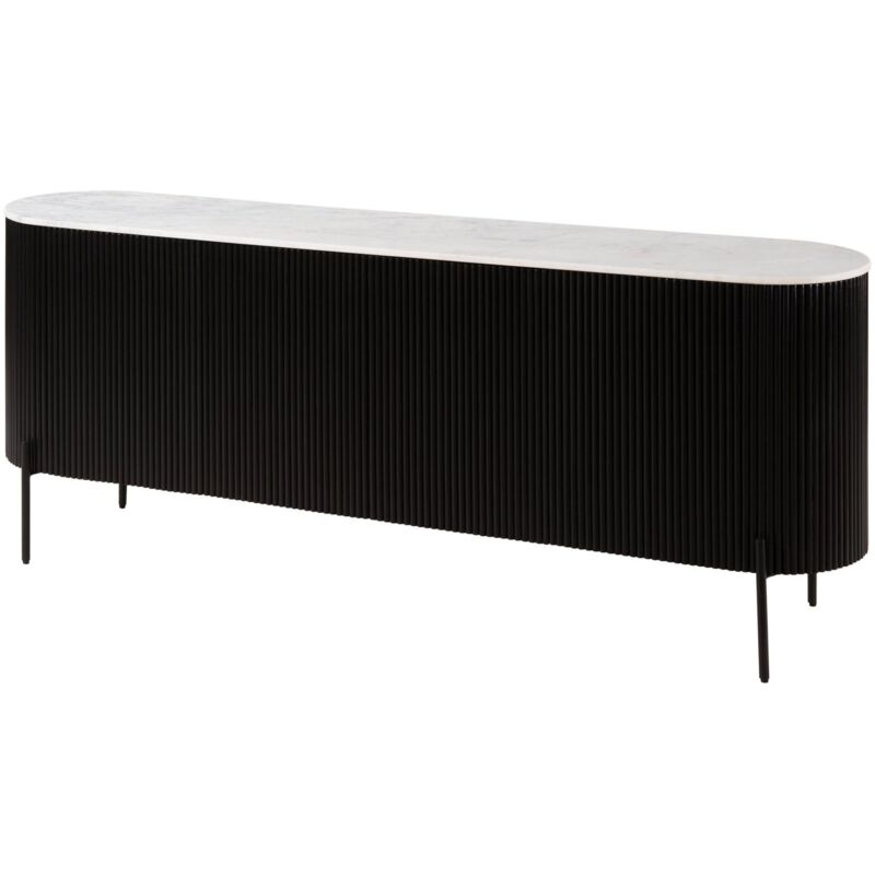 Buffet en bois de Manguier 200x40x76 noir laqué / marbre blanc barcelona 102