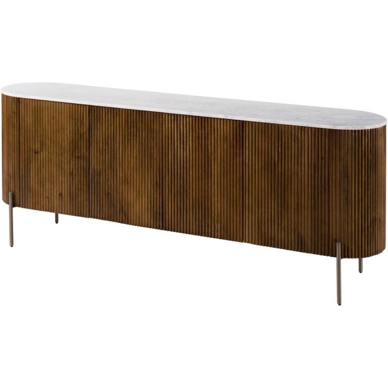 Buffet en bois de Manguier 200x40x76 marron laqué / marbre blanc barcelona 202