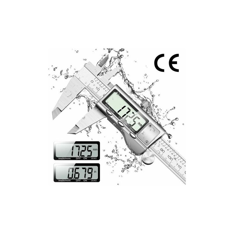 Dazzler - Pied à coulisse numérique - Digital caliper En acier inoxydable IP54 Outil de mesure 150 mm avec grand écran lcd et batterie, Micromètre