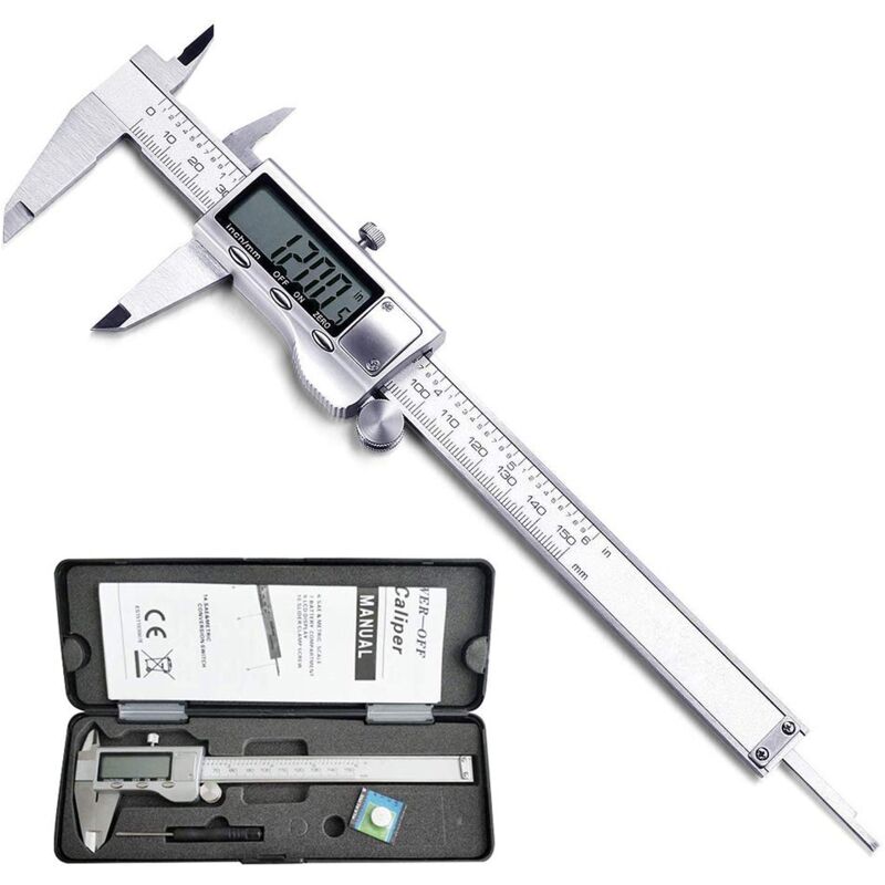 Ineasicer - Pied à coulisse,150 mm Pied à coulisse numérique caliper vernier, pied à coulisse digital grand Écran lcd précision réglable avec un pile