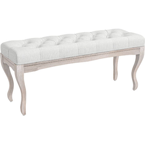 Pied de banc de lit avec pieds en bois et siège rembourré 120 kg pour entrée du couloir 110x37x49 cm crème