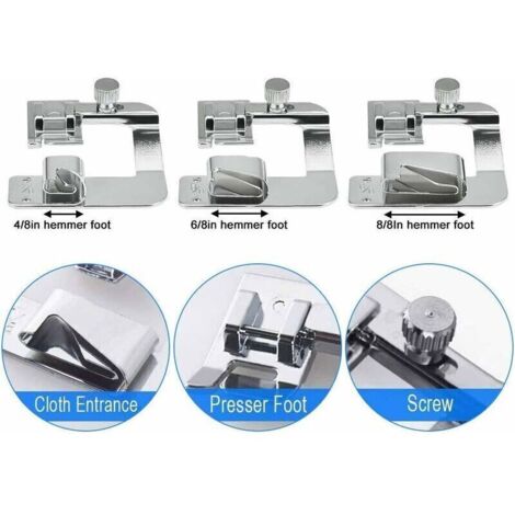 Pied-de-biche pour ourlet universel 4/8" (13 mm), 6/8" (19 mm) et 8/8" (25 mm) – Accessoire de machine à coudre compatible tous modèles