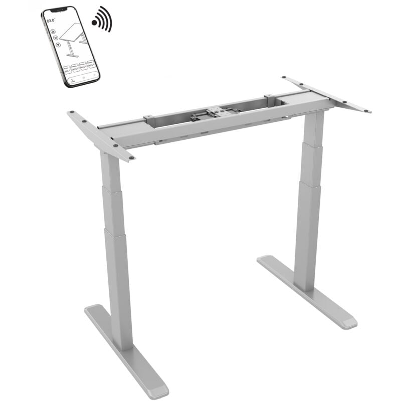 Pied de bureau motorisé assis-debout, Hauteur 62- 128 cm, Gris - Connecté
