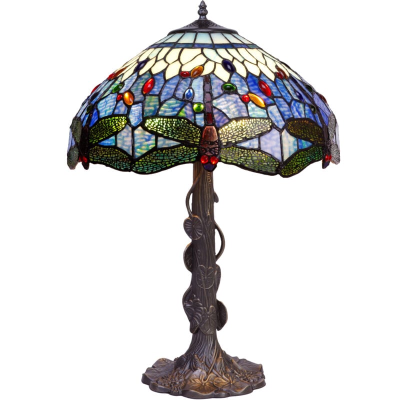 Fijalo - Pied de lampe de table Tiffany avec feuilles Série Belle Epoque D-40cm