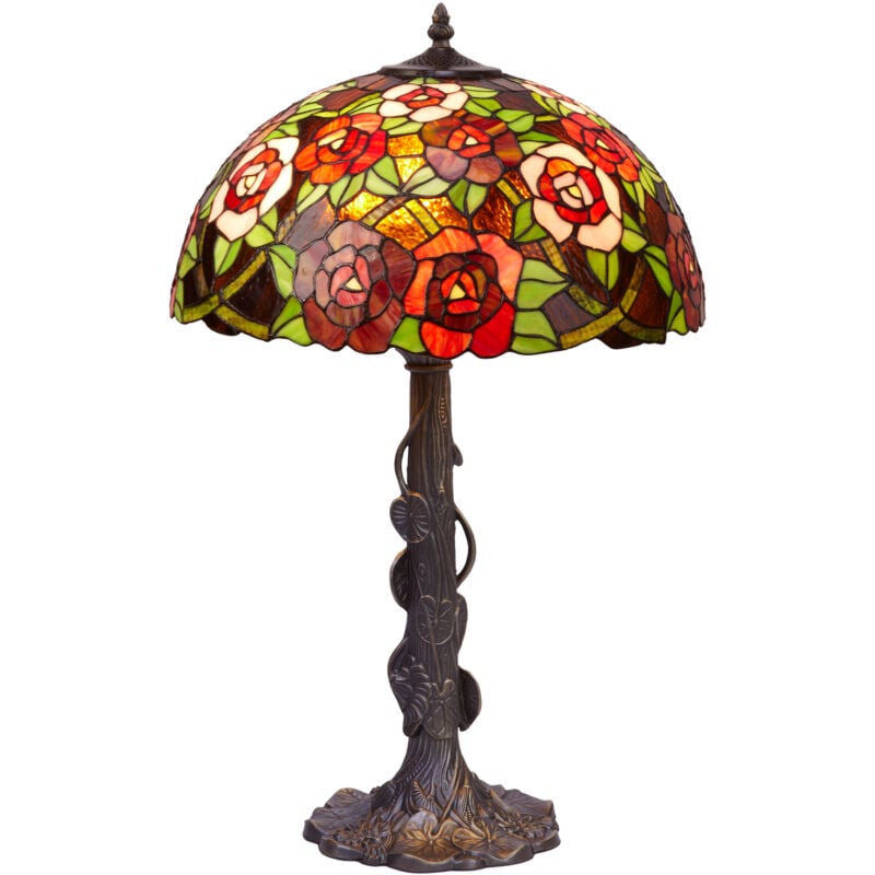 Fijalo - Pied de lampe de table Tiffany avec feuilles Série New York D-45cm