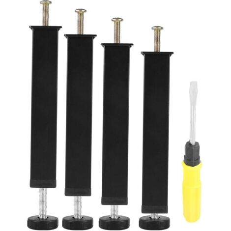 Pied de Lit 25 cm à Visser 4 Pcs Pied Sommier à Lattes Réglable Pieds Metallique Noir Métal Support de Lit Pied de Meuble