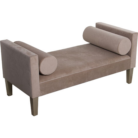 Pied de lit banquette bois/tissu polyester crème 113x53x52 cm, hauteur d'assise : 33 cm