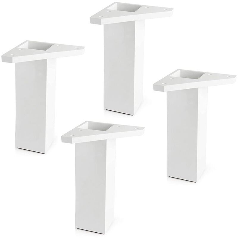 4 Pièces Pied de meuble avec Plaque de Montage - Pour le table, lit, chaises - Plastiqué abs - Hauteur: 15 cm - Couleur: Blanc - Ne comprend pas les