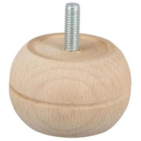 Pied de meuble boule fixe M8 en pin brut – Diamètre 52mm – Hauteur 60mm – Charge supportée 50kg – Installation facile à visser – Cime