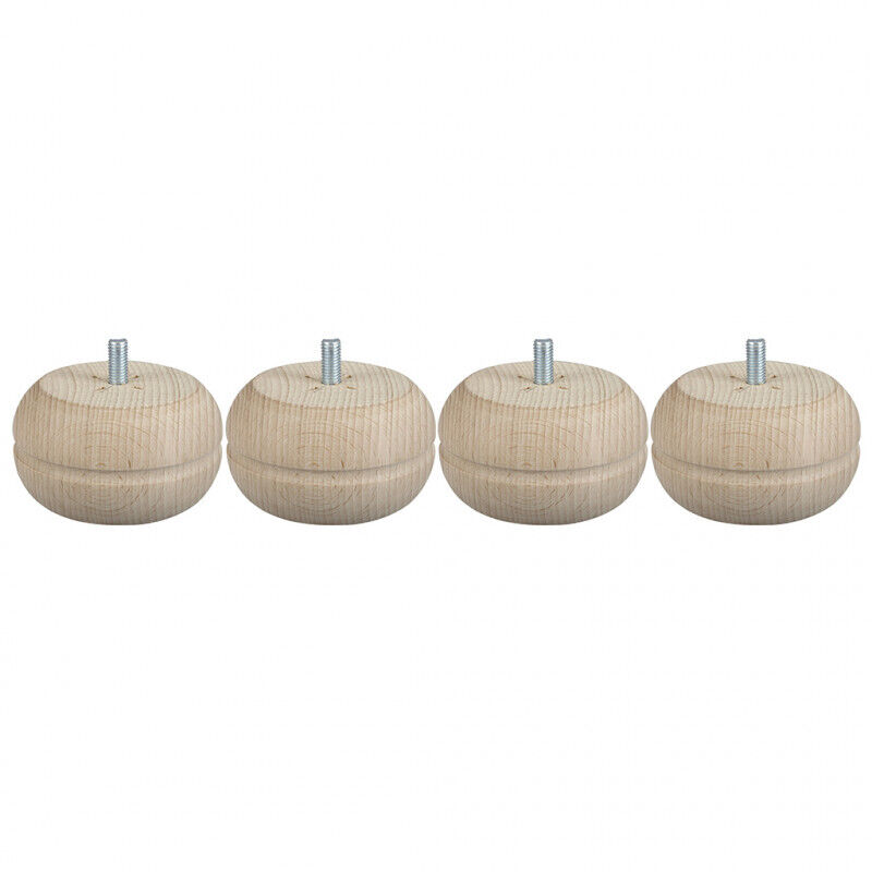 Lot De 4 Pieds De Meuble Boule Fixes Hêtre Brut Blanc/Beige, 5 Cm - Cime