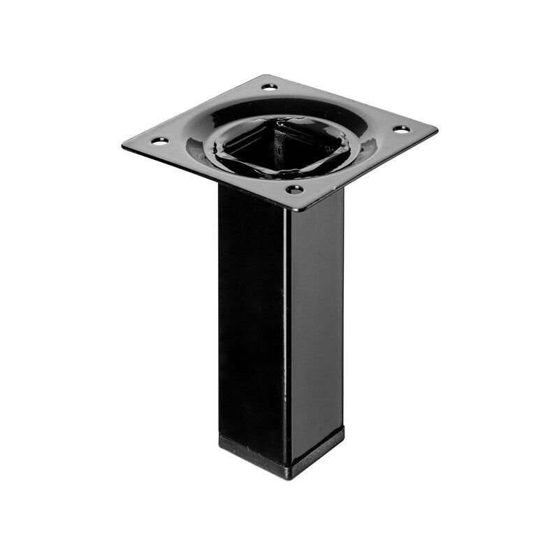 Pied de meuble carré fixe acier époxy noir, 10 cm - Hettich