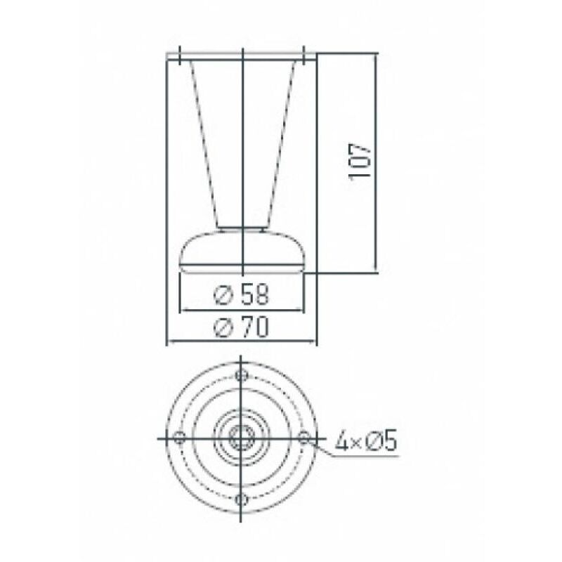 Pied de meuble conique en acier BD-780 - hauteur 107 mm - Ø platine 70 - finition satiné - SYNERCIA