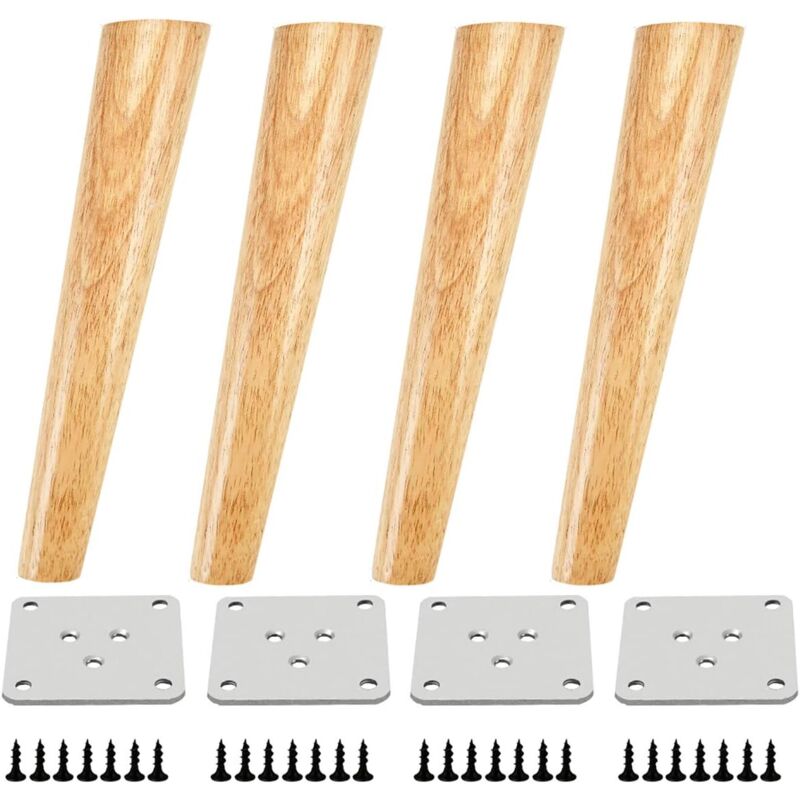 KZQ - Pied de Meuble en Bois de Chêne Conique - Lot de 4 Pieds en Bois Massif pour Canapé, Lit et Armoire (20 cm, Incliné)