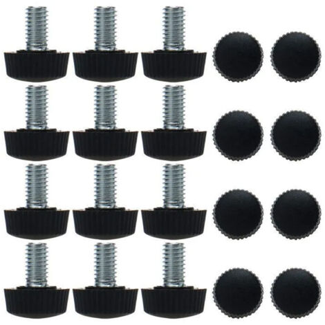 Pied de meuble M6 x 8,5mm x 16mm Pied visser Pied de nivellement Réglable Patin Table Chaise Protection Sol Noir 20Pcs
