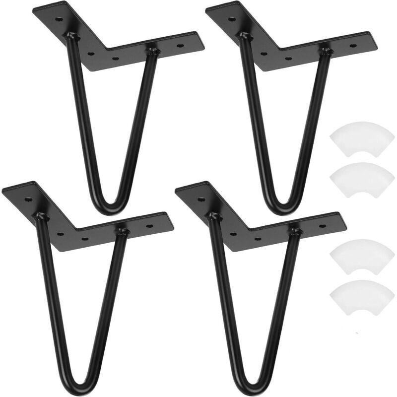 Pied de meuble, Pied Épingle 20cm/ 8in, Hairpin Legs Support de Table en Fer Forge, Pied de Meuble Métal Noir pour Table Basse - Lot de 4