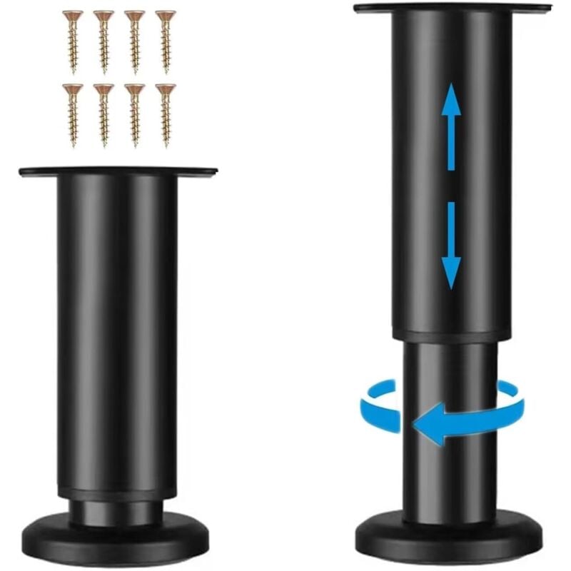 Pied de meuble Pieds de meubles réglables en métal – Lot de 4 pieds de canapé/canapé/armoire/lit – Pieds de support élevés de 7,08 à 11,81 pouces