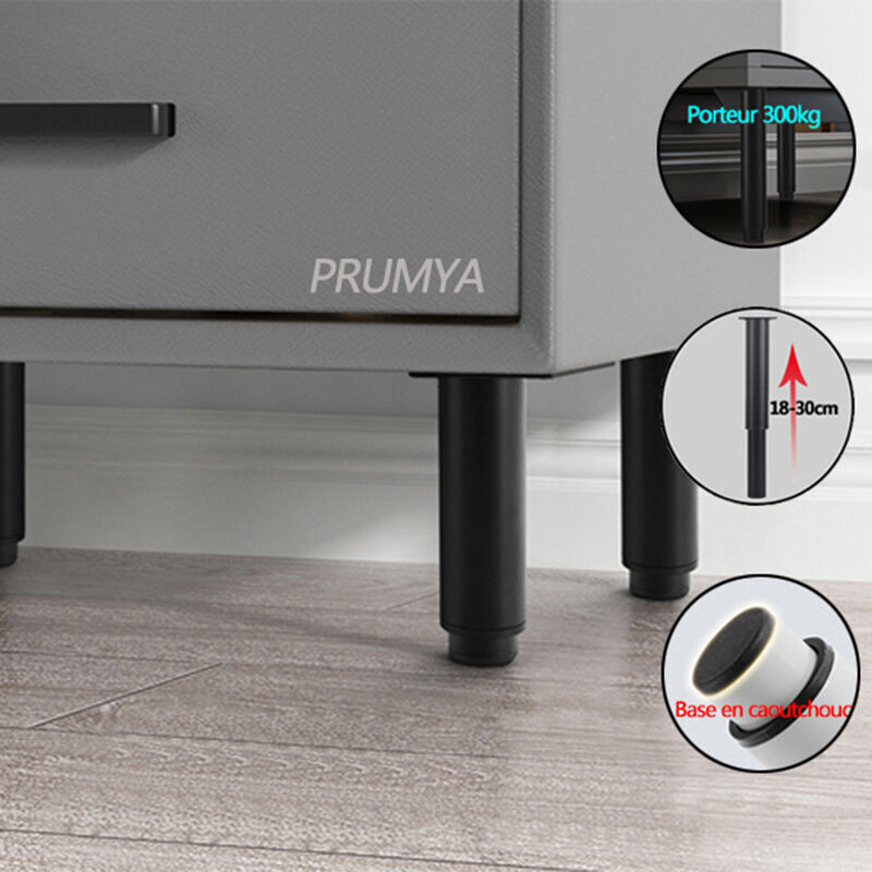 Pieds de Meuble Reglables 180 à 300mm en Acier Laminé à Froid Lot de 4 Design Moderne Faciles à Installer Convient pour Lit Canapé Table Armoire