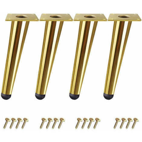 Pied de meuble,Lot de 4 Pieds Or de Table 10cm Cône Obliques Pieds Meuble pour Lit Armoire Chaise avec Vis