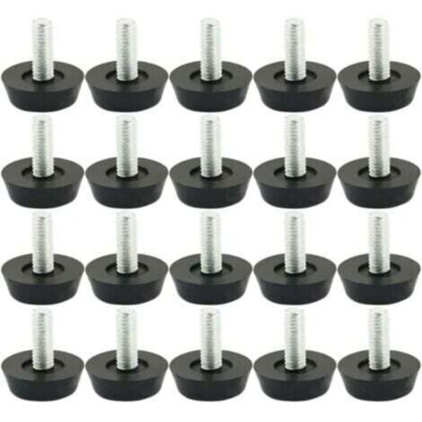 Pied de nivellement meuble [Lot de 20] Pieds réglables M6 x 20mm Noir Métal/Plastique pour table, chaise Protection sol