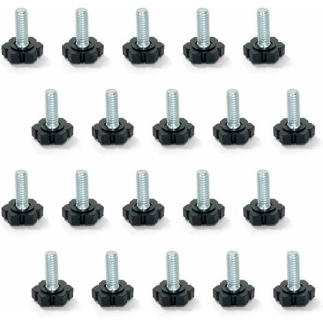 Pied de Nivellement pour Meubles, Filetage M6x30mm, Paquet de 20, Noir/Argent