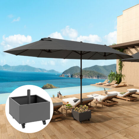 Pied de parasol 2 en 1 support parasol avec roues universelles trous de drainage bac à fleurs 50 x 50 x 46 cm gris foncé