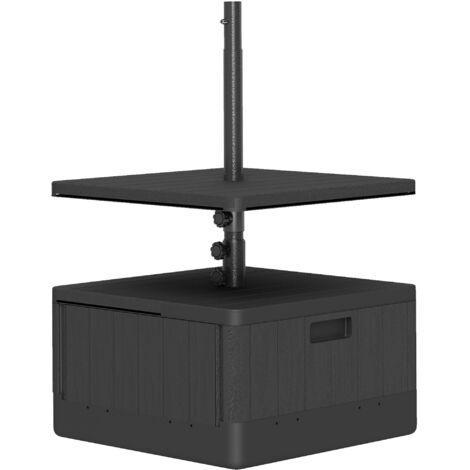 Pied de parasol 3 en 1, lestable jusqu'à 80 kg, avec système de plantation, roulettes, plateau carré, support pour parasol, lest pour parasols de Ø 38/48 mm, pour balcon, noir