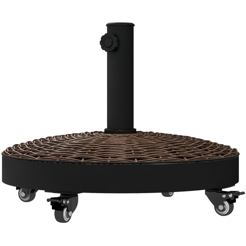 Pied de parasol base de lestage rond poids net 22,7kg en résine avec 4 roulettes - dim. ø 52 x 41H cm - chocolat