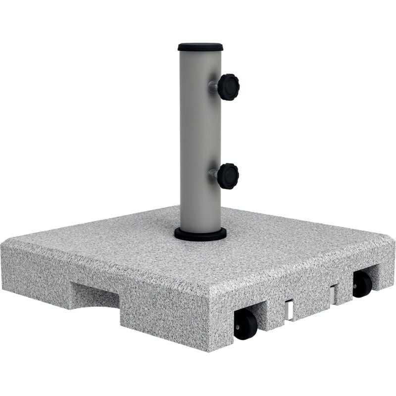 Pied de parasol - Base de lestage en granite carré 28 Kg 2 roulettes poignée
