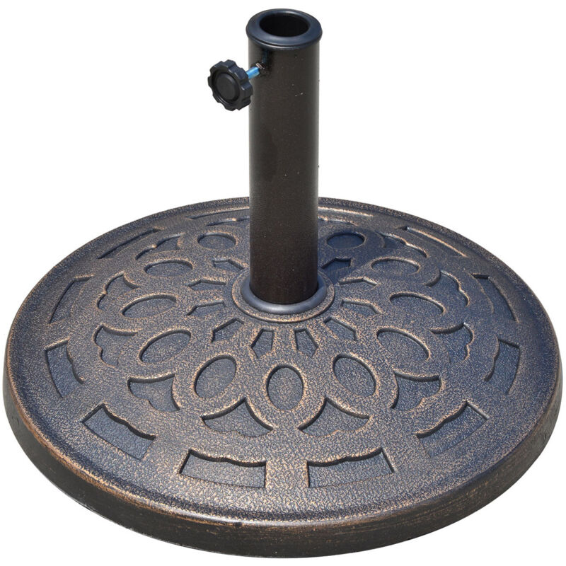 Pied de parasol base de lestage parasol rond résine imitation fonte motif rosace ø 49 cm poids net 12 Kg bronze