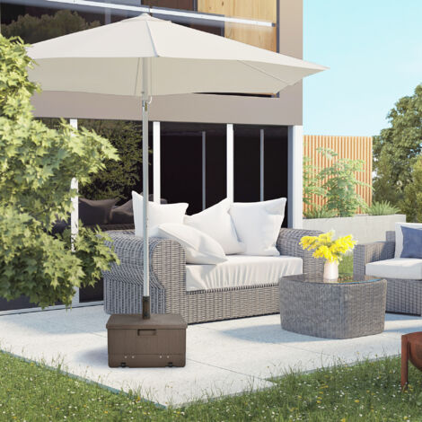 Pied de parasol base de lestage parasol table d'appoint jardinière avec drainage roulettes poignées PE et métal marron